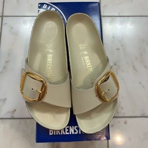 Birkenstock Madrid Big Buckle High Shine Ecru Sandals